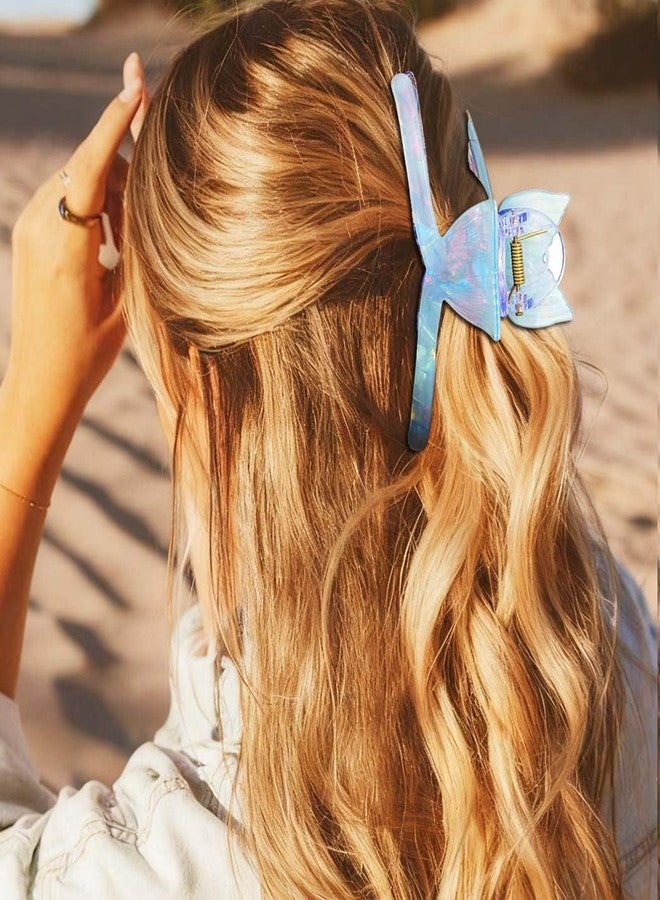 Gortin Shell Hair Claw Clips Blue Acrylic Large Hair Clips Strong Hold Claw Clips Beach Hair Accessories for Women (Blue+White, Free size) - Image 3
